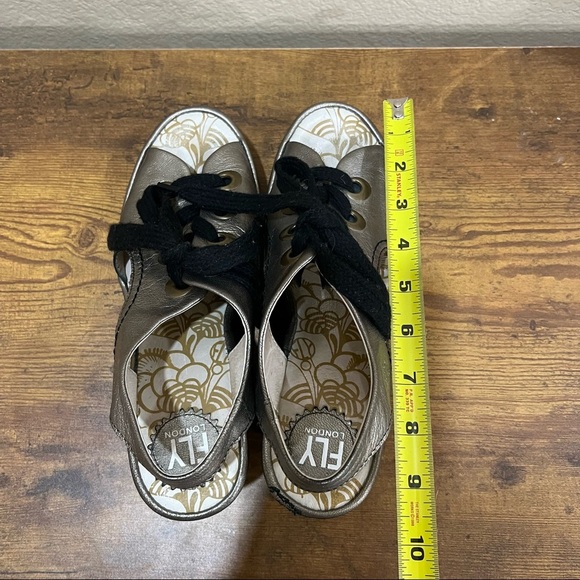 Fly London Ylva Wedge Lace-Up Mettalic Leather Sandal Shoe 38 7-7.5 Boho Grunge - Picture 9 of 11